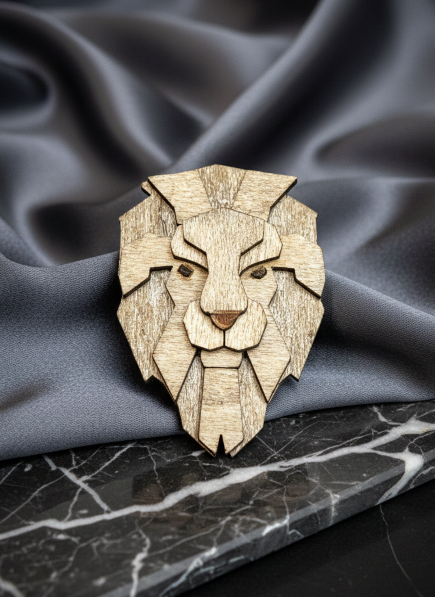Wooden Lion Brooch