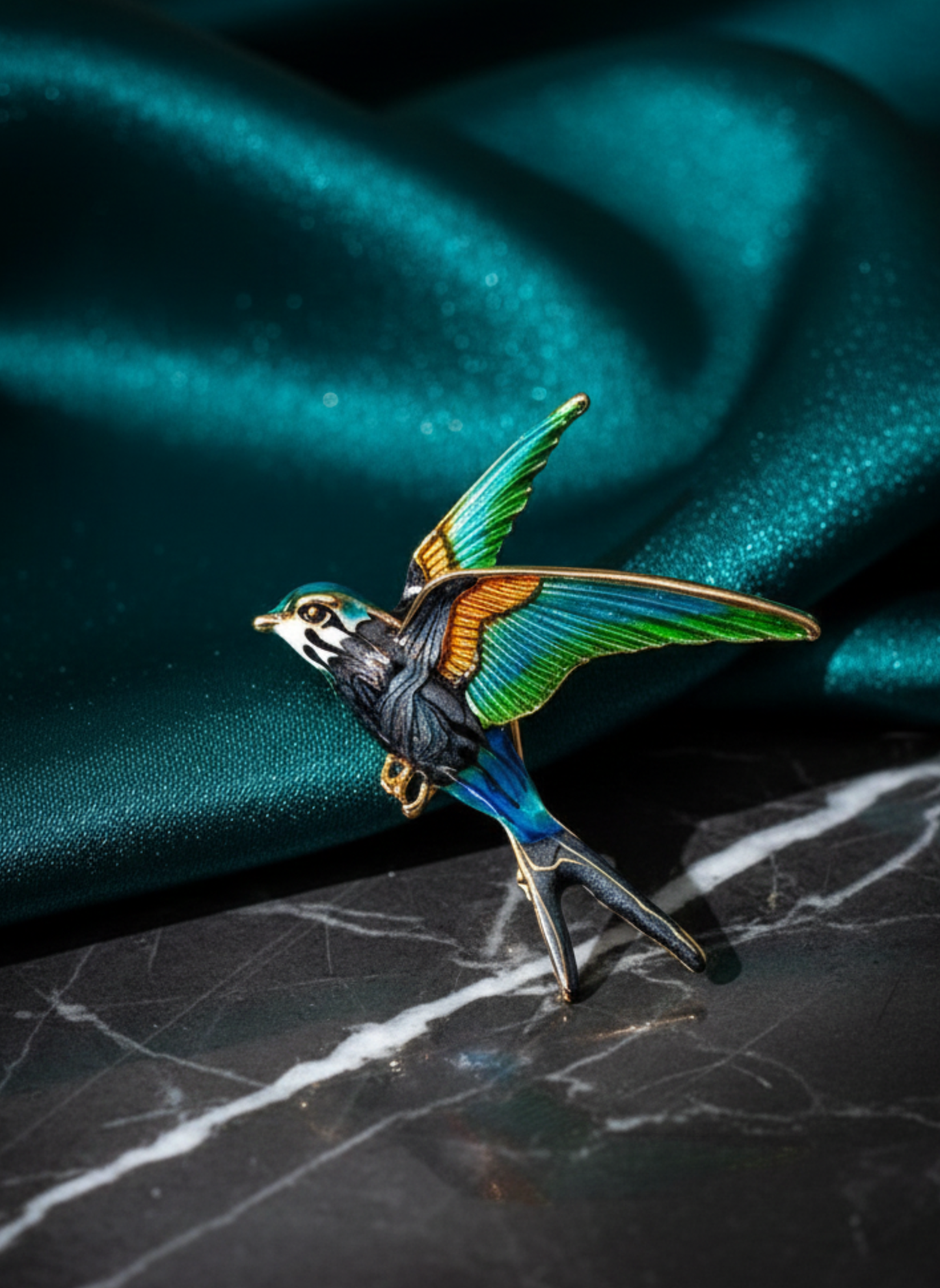 Swallow Green Bird Brooch
