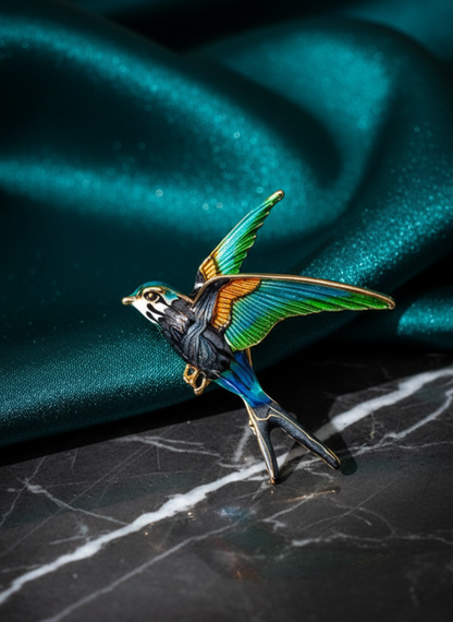 Swallow Green Bird Brooch
