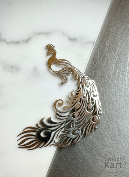 Silver Peacock Brooch