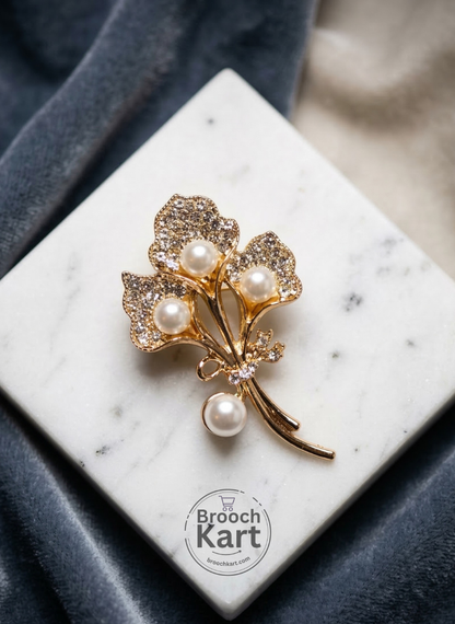 Triple Flower Pearl Brooch
