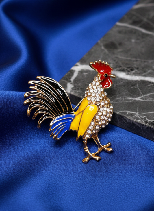 Crystal Rooster Bird Brooch