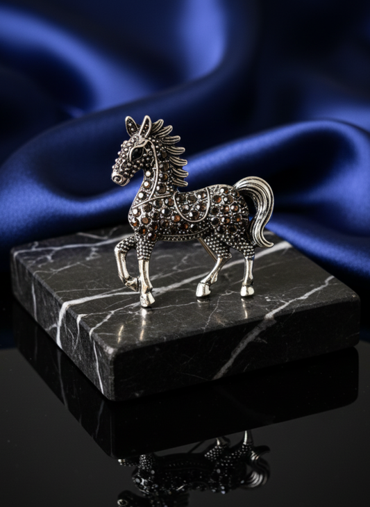 Silver Cute Horse Brooch