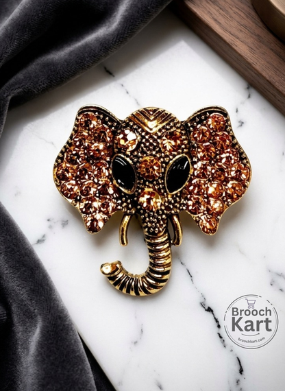 Golden Cute Elephant Face Brooch