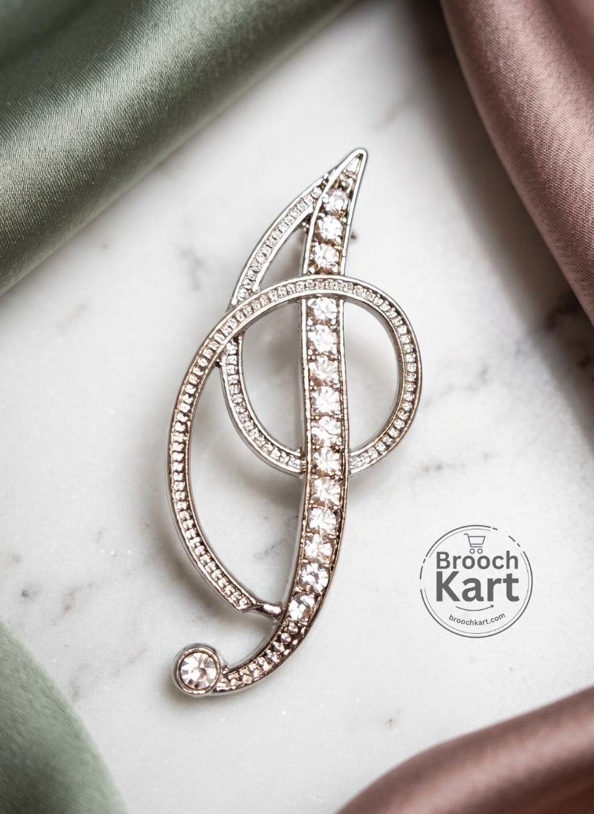 Crystal Silver Letters Brooch