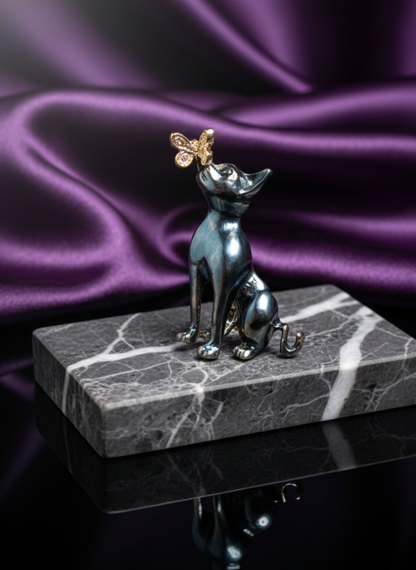 Cat and Butterfly Brooch