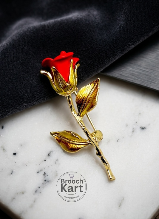 Golden Red Rose Brooch