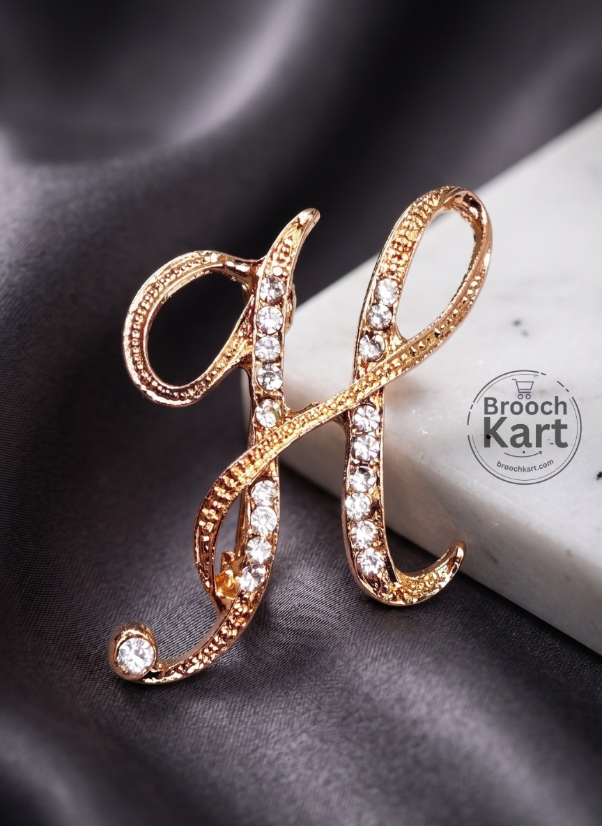 Crystal Golden Letters Brooch