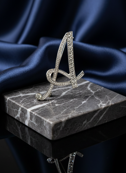 Crystal Silver Letters Brooch
