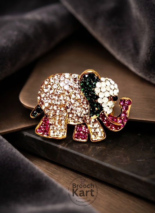Crystal Studded Cute Elephant Brooch