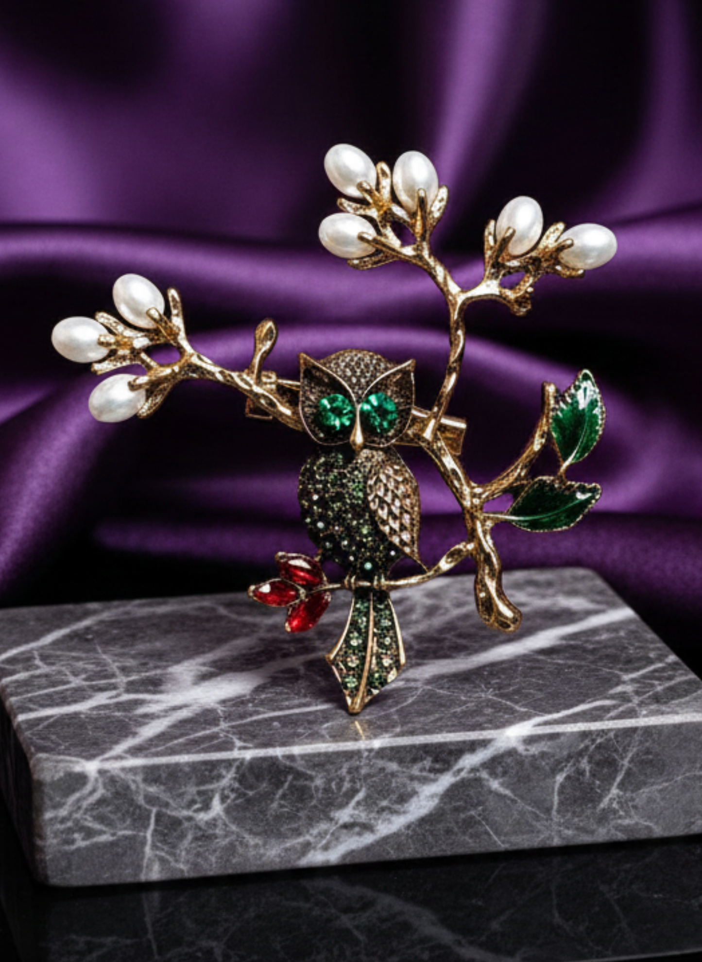 Pearl Owl Brooch