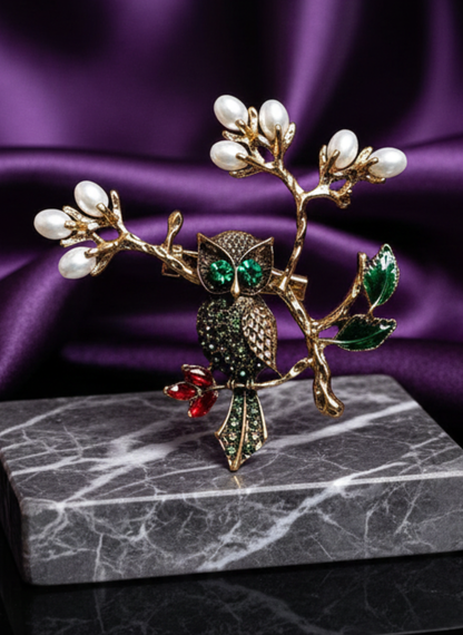 Pearl Owl Brooch