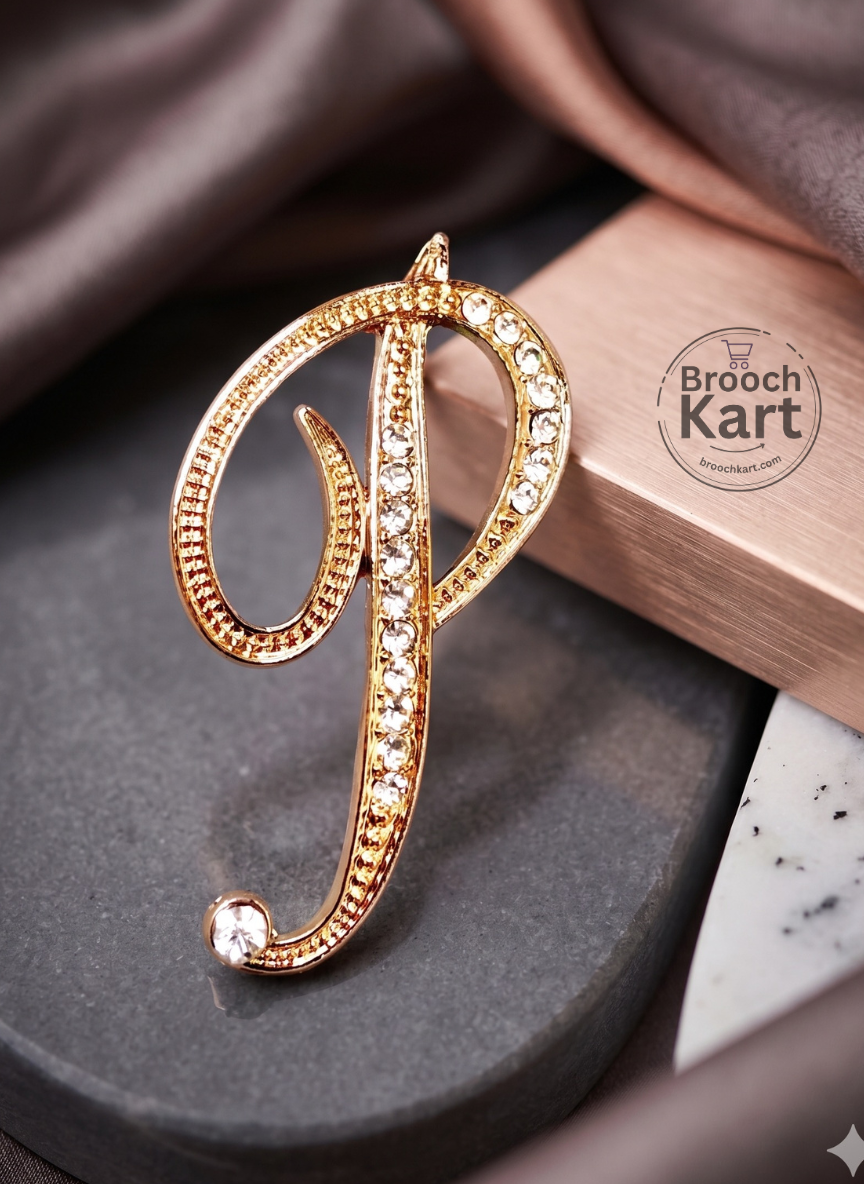 Crystal Golden Letters Brooch