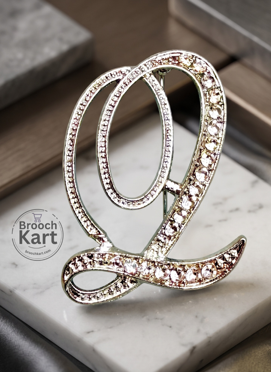 Crystal Silver Letters Brooch