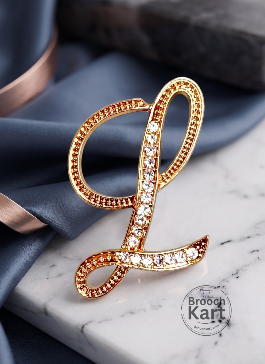 Crystal Golden Letters Brooch