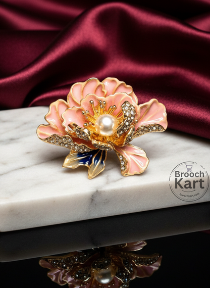 Peach Peony Flower Brooch