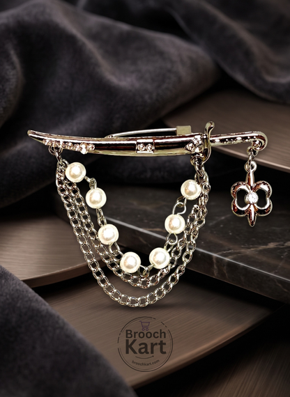 Pearl Sword Chain Lapel Pin  Brooch