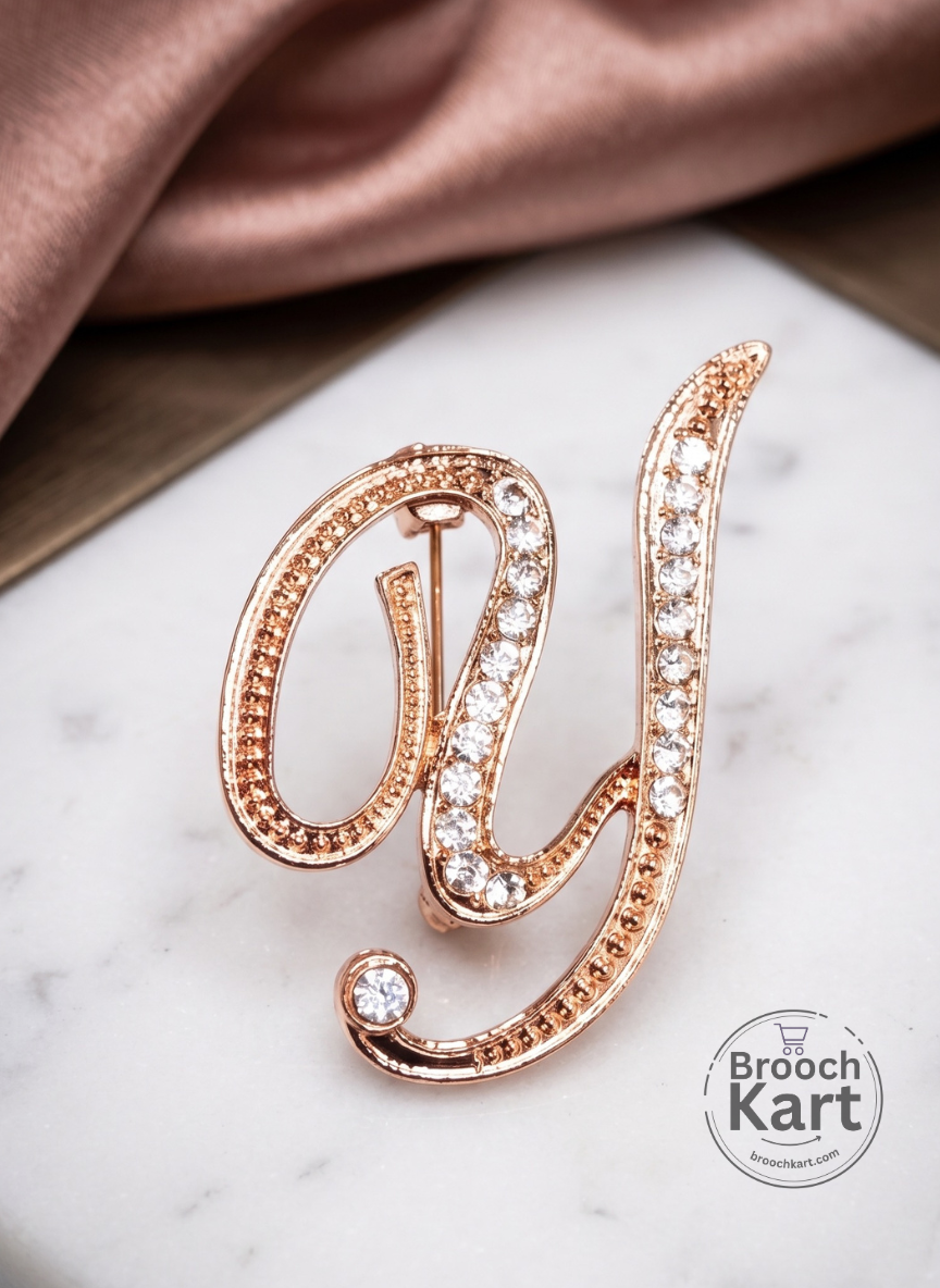 Crystal Golden Letters Brooch