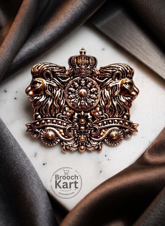 Twin Lion Crown Mini Brooch