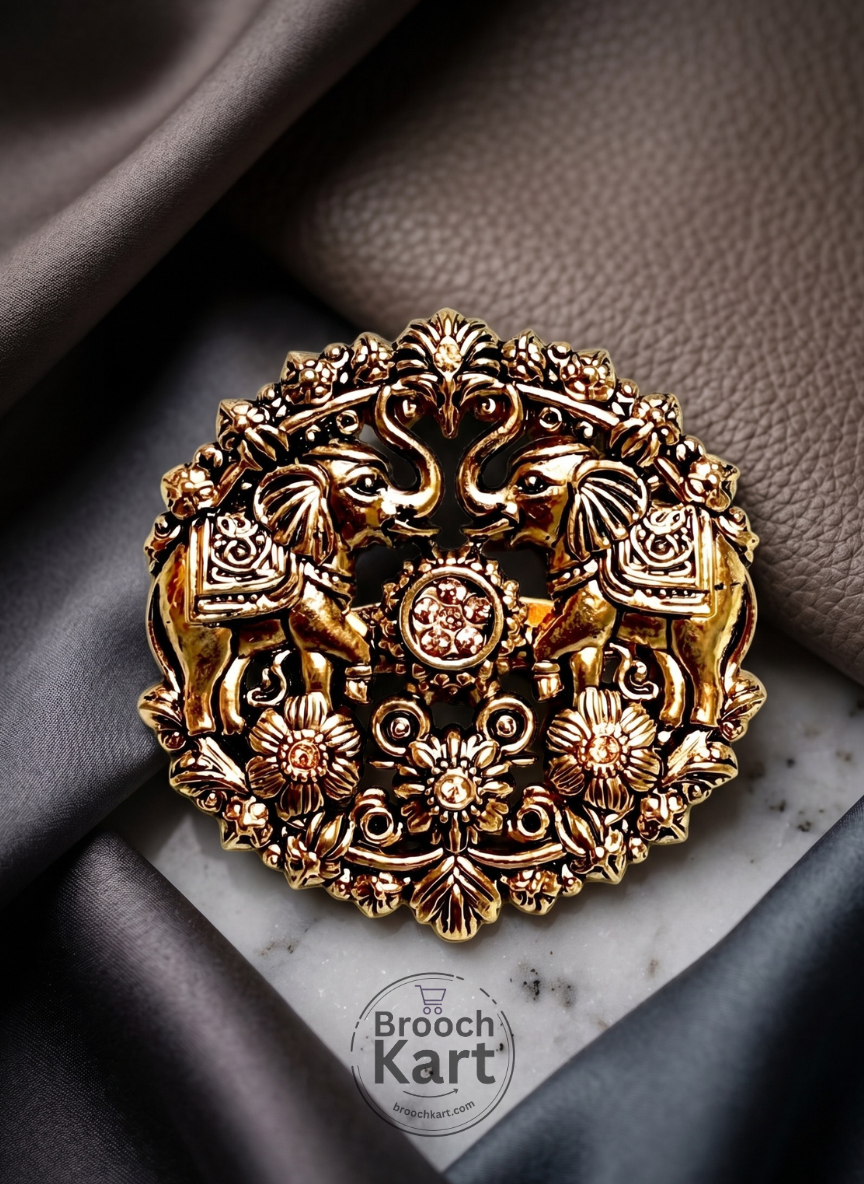 Twin Elephant Trumpeting Mini Brooch