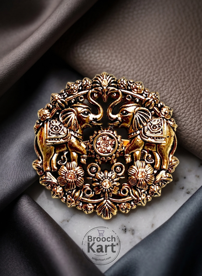 Twin Elephant Trumpeting Mini Brooch