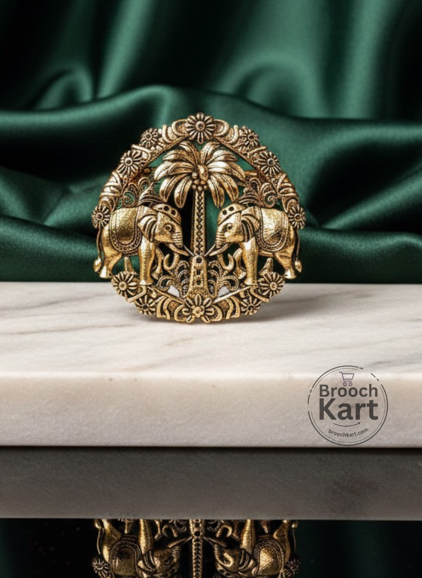 Twin Golden Elephants Brooch