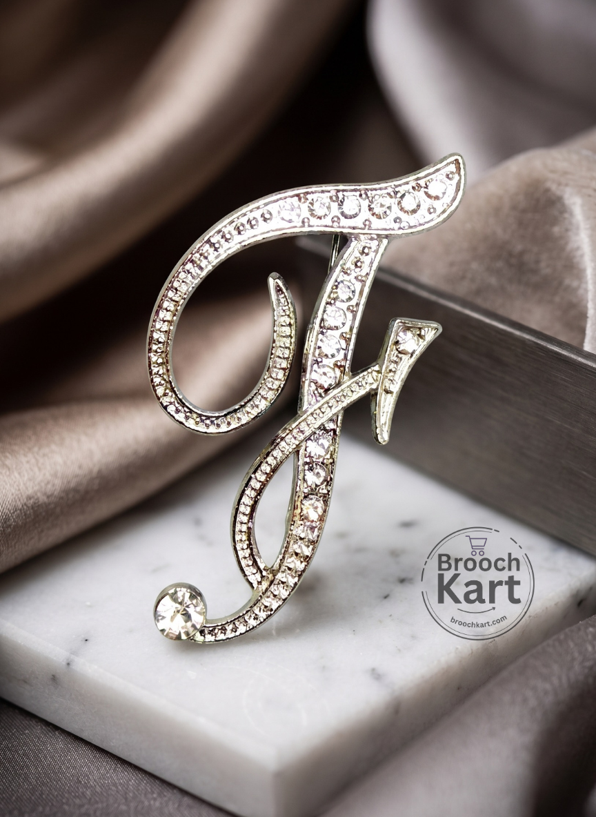 Crystal Silver Letters Brooch