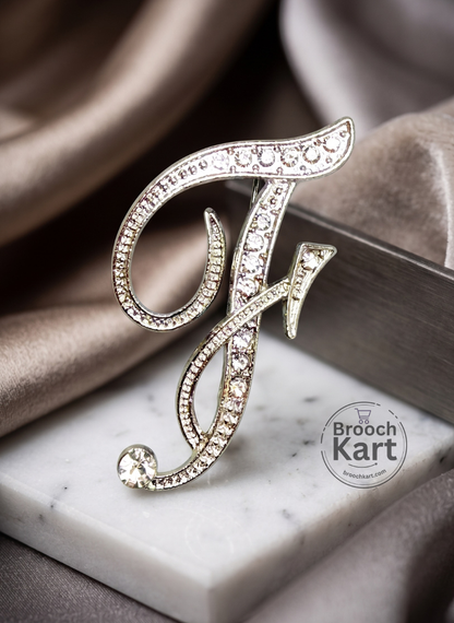 Crystal Silver Letters Brooch