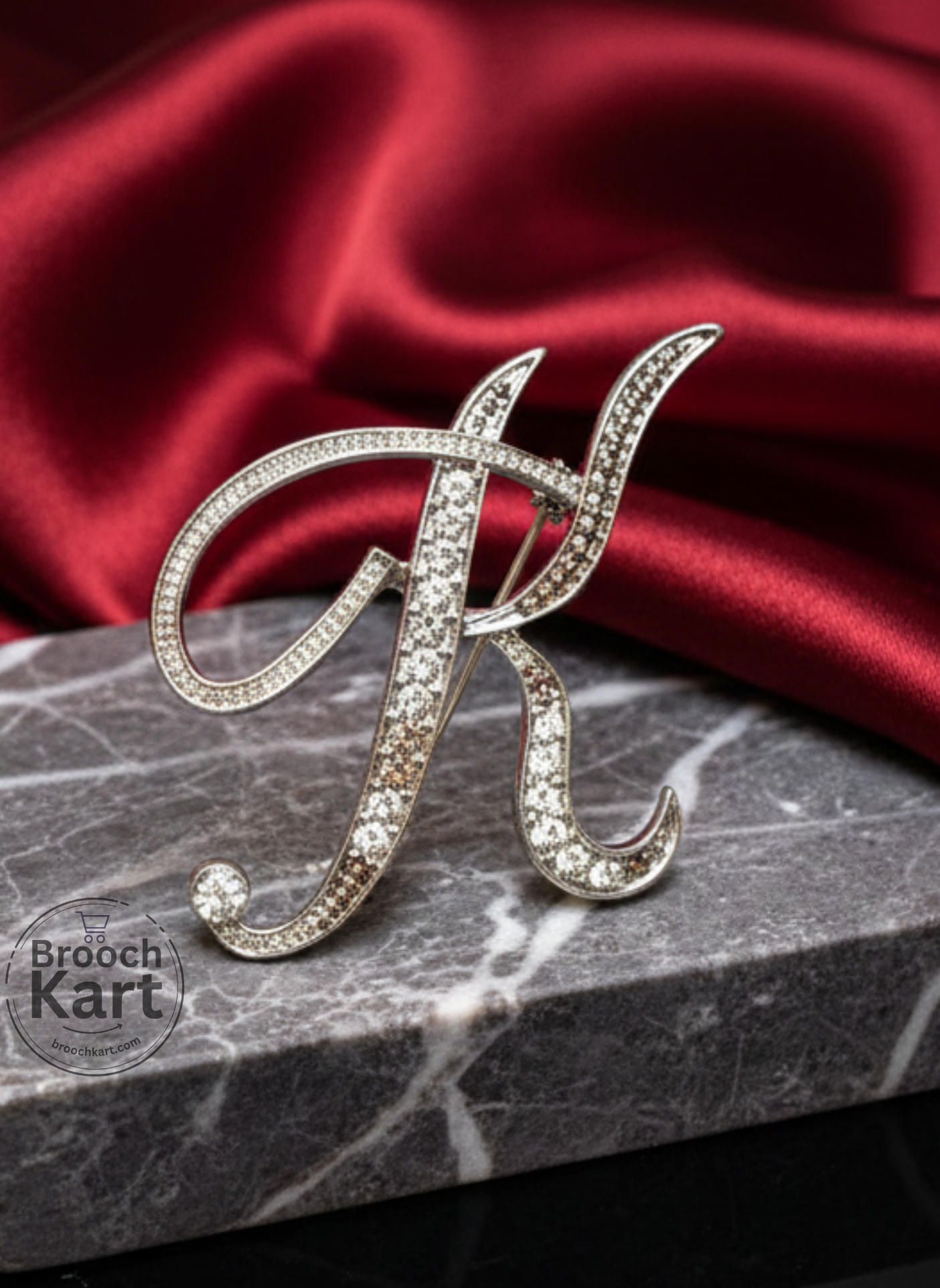 Crystal Silver Letters Brooch