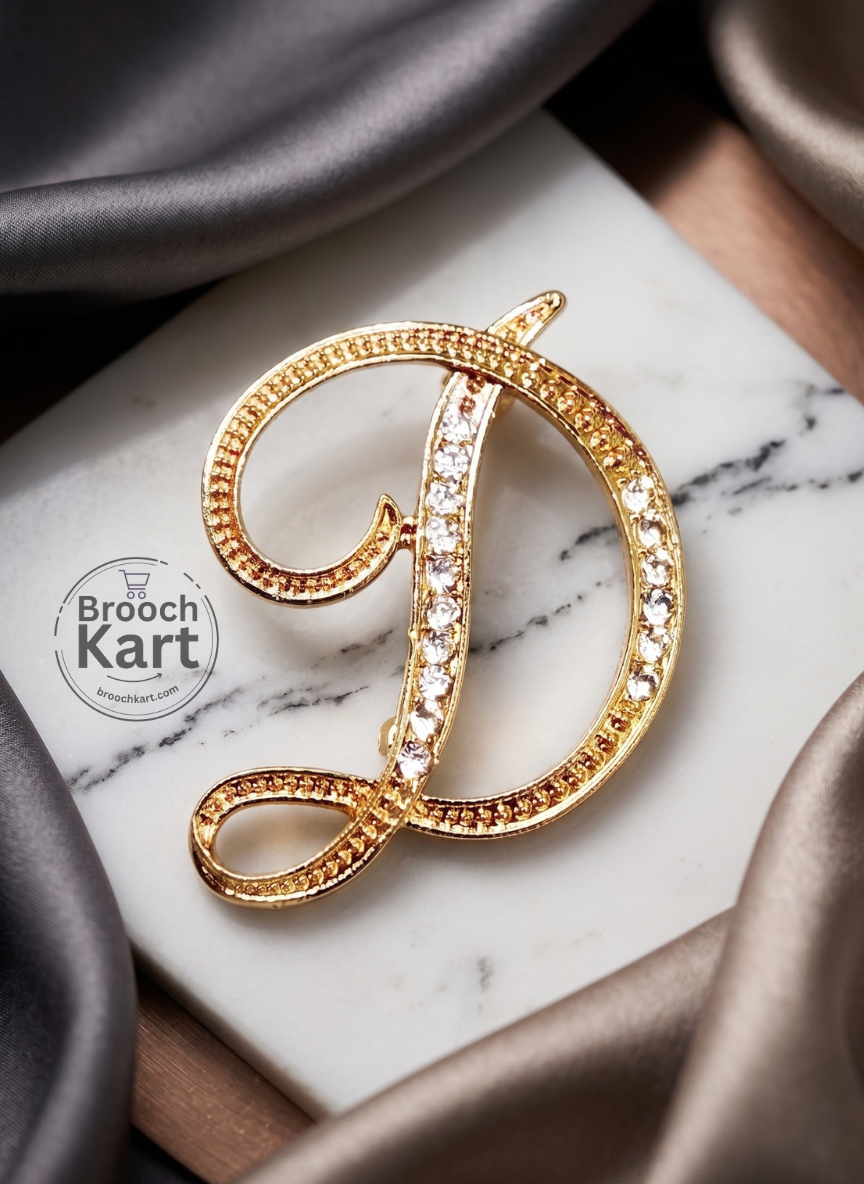 Crystal Golden Letters Brooch