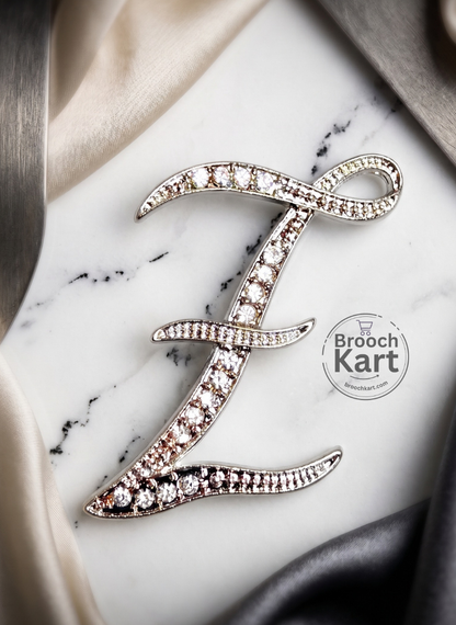 Crystal Silver Letters Brooch