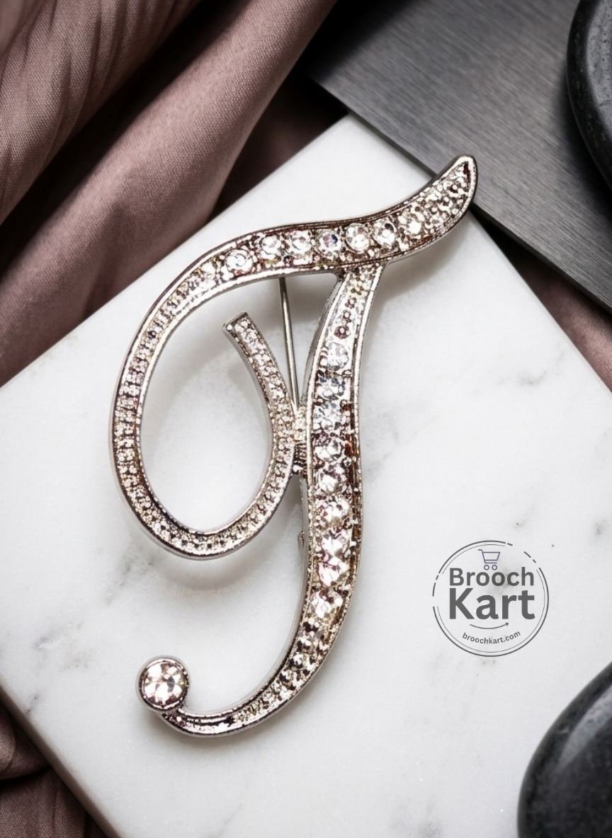 Crystal Silver Letters Brooch