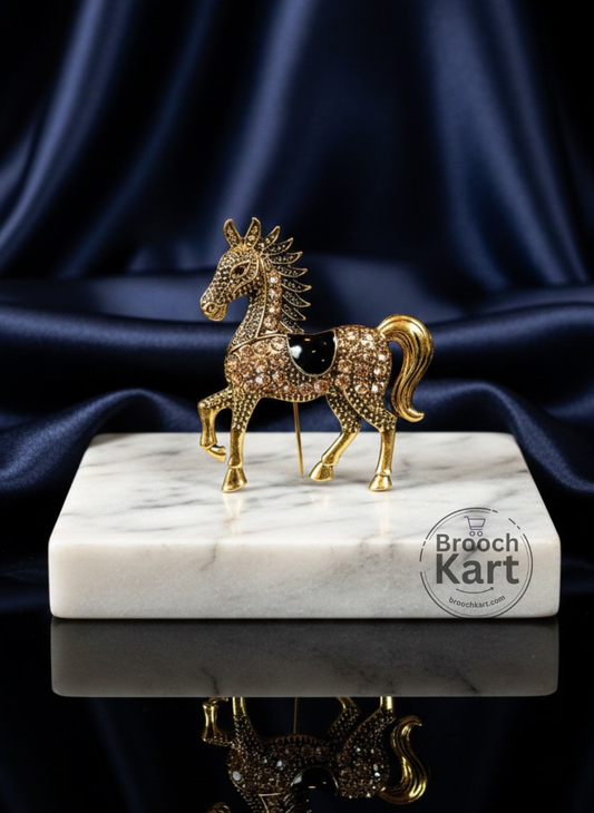 Crystal Horse Brooch