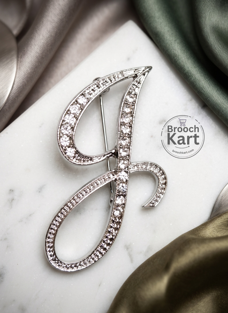 Crystal Silver Letters Brooch