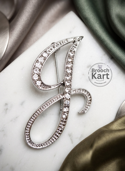 Crystal Silver Letters Brooch