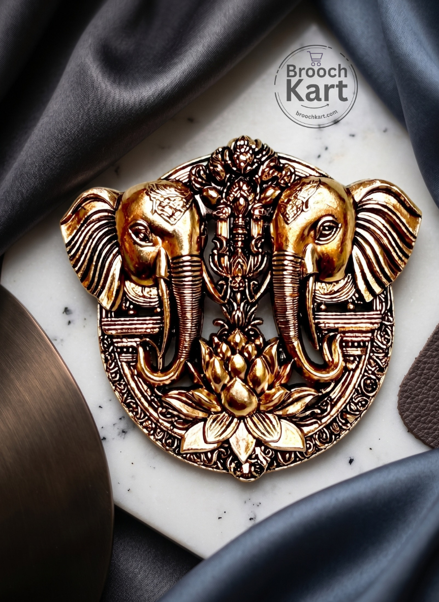 Twin Elephant Face Lotus Brooch
