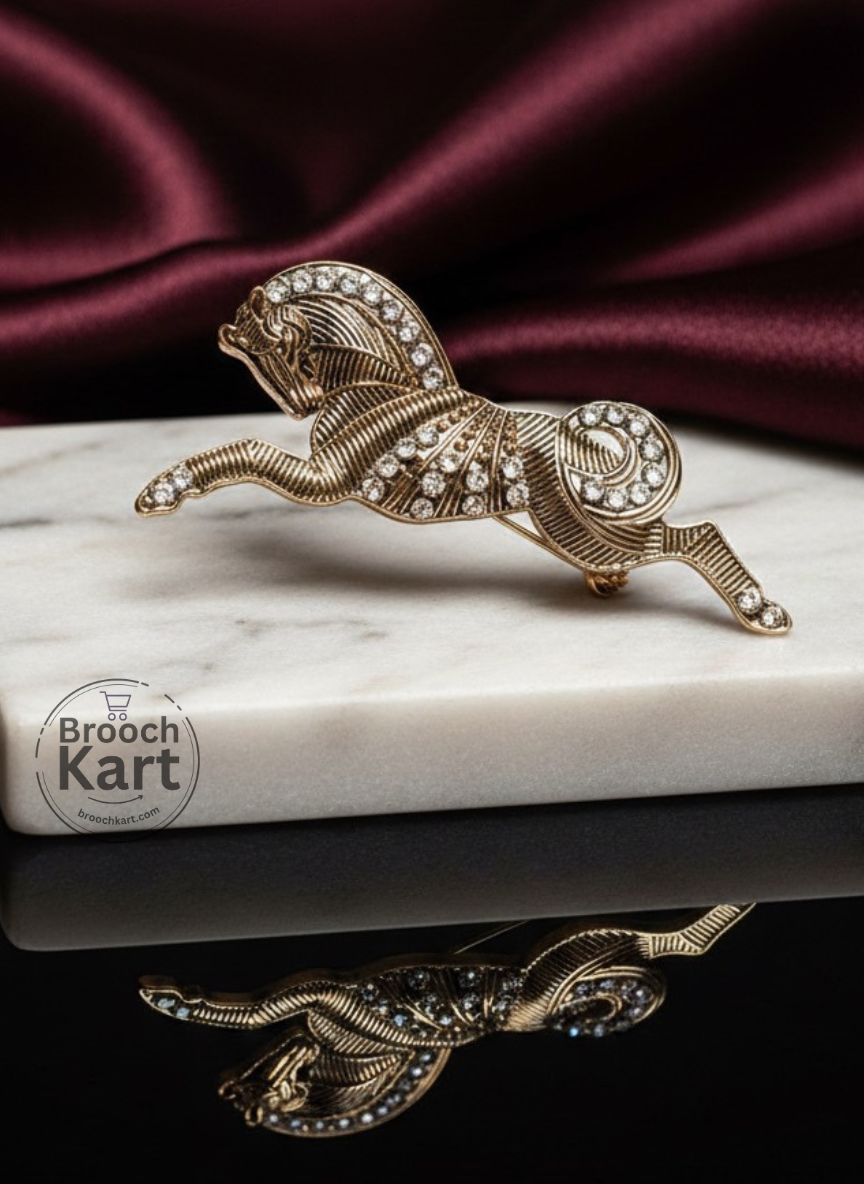 Crystal Leaping Horse Brooch
