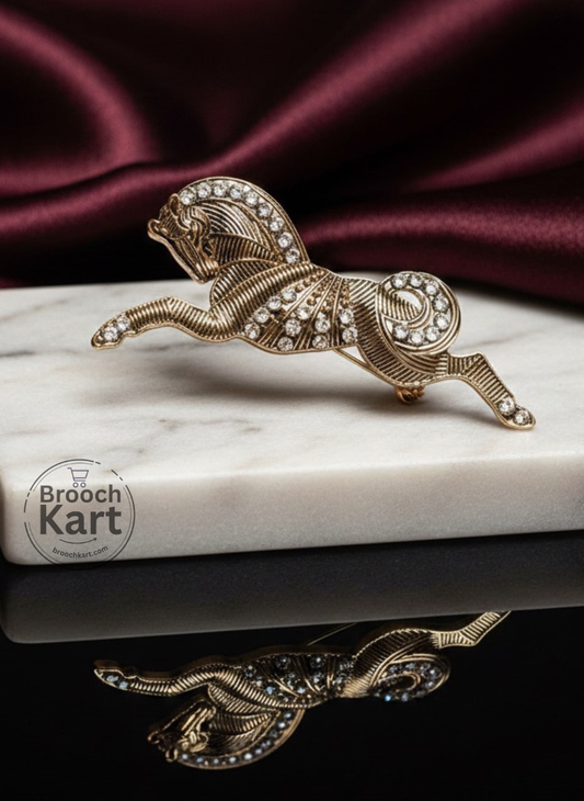 Crystal Leaping Horse Brooch