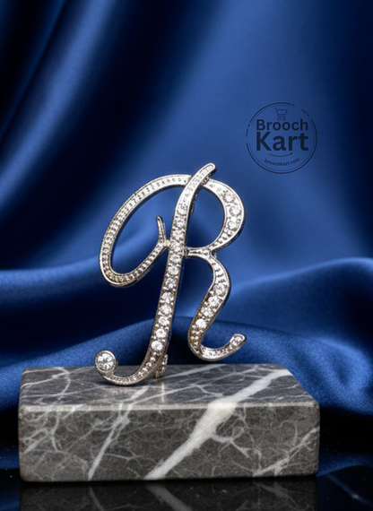 Crystal Silver Letters Brooch