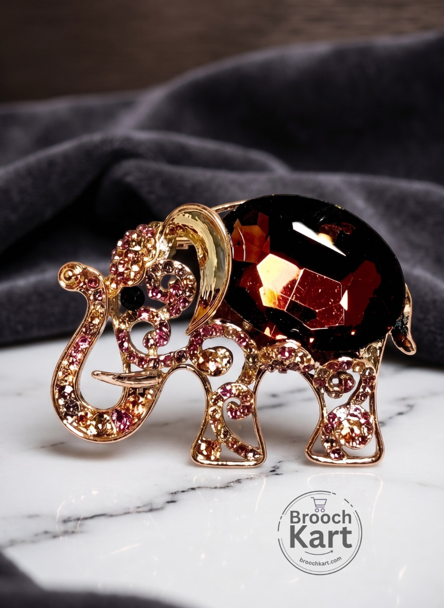 Crystal Trumpet Elephant Brooch