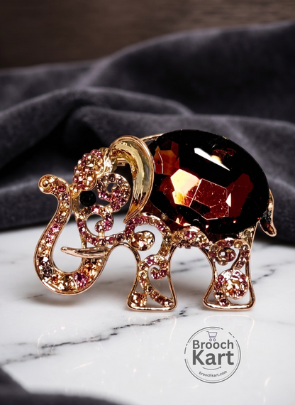 Crystal Trumpet Elephant Brooch