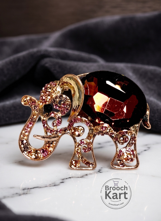 Crystal Trumpet Elephant Brooch
