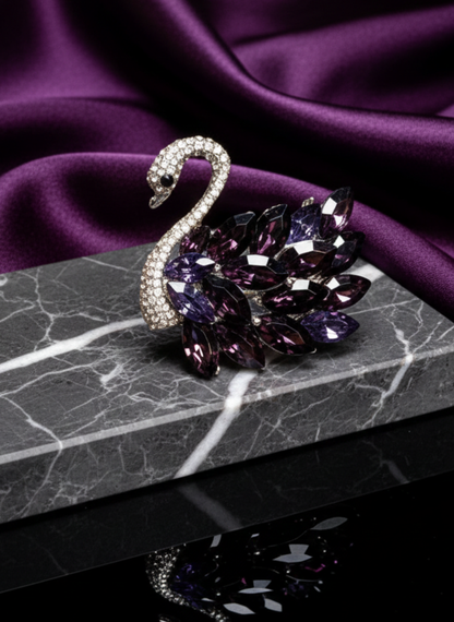 Purple Crystal Swan Brooch