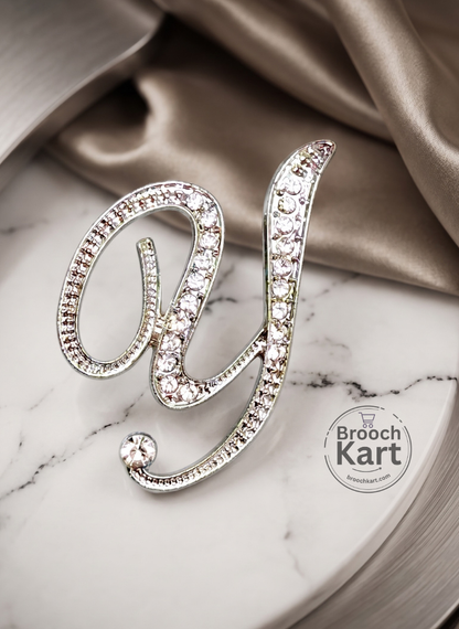 Crystal Silver Letters Brooch