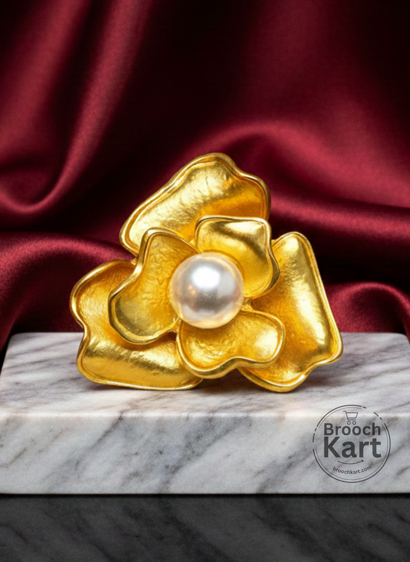 Golden Pearl Flower Brooch
