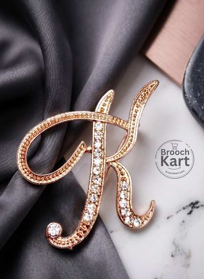 Crystal Golden Letters Brooch