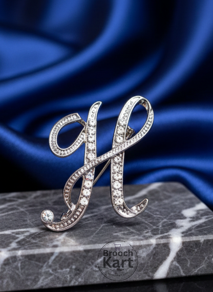 Crystal Silver Letters Brooch