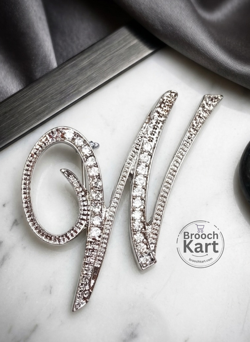 Crystal Silver Letters Brooch