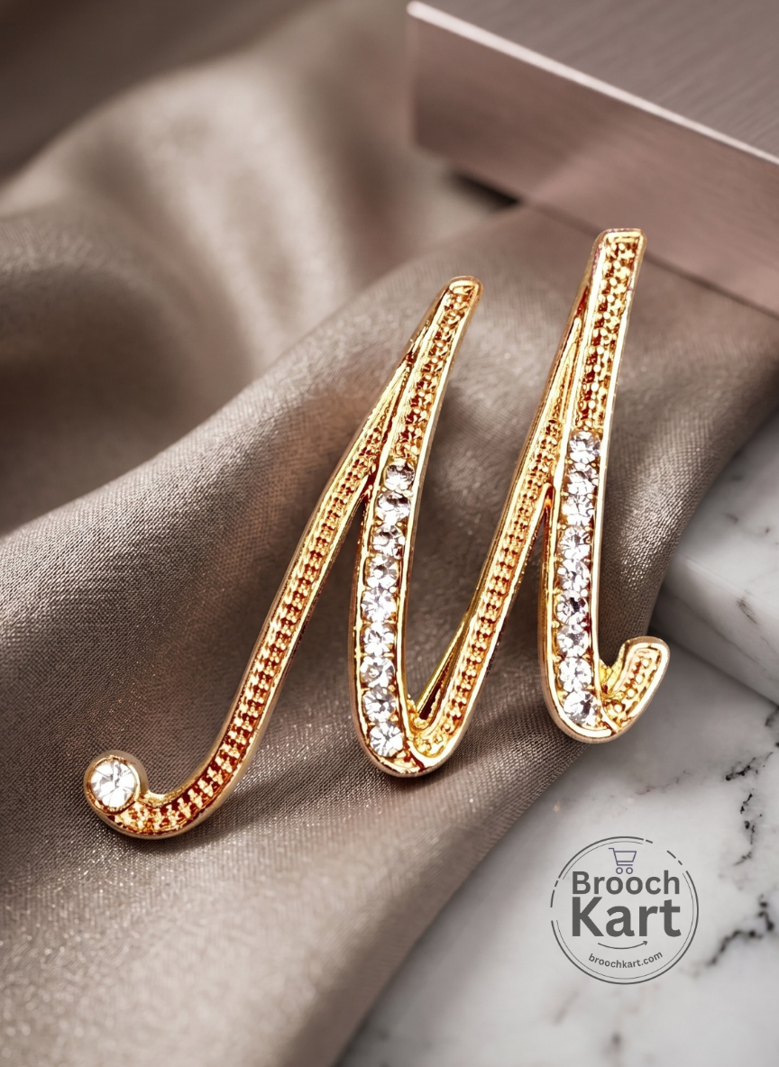 Crystal Golden Letters Brooch