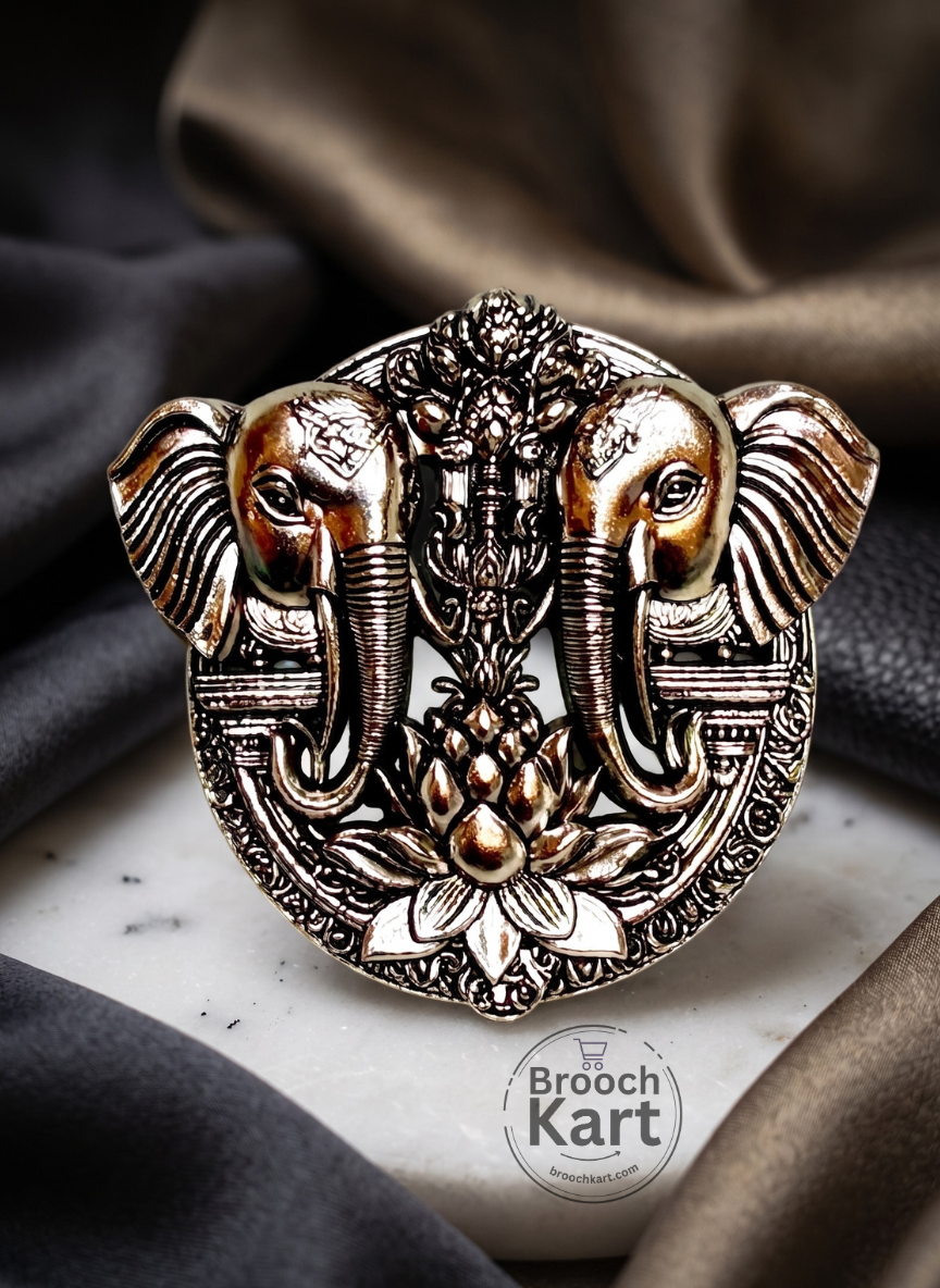 Twin Elephant Face Lotus Brooch